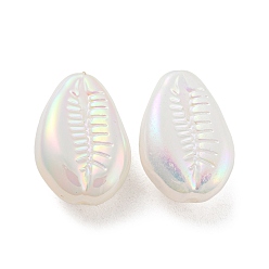 White ABS Plastic Imitation Pearl Bead, Iridescence, Shell Shape, White, 18x13x8.5mm, Hole: 1.5mm