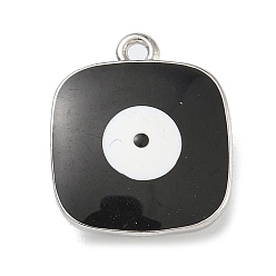 Черный Подвески из латуни с покрытием из эмали, долговечный, без свинца и без кадмия, платина, квадрат с рисунком от сглаза, чёрные, 14x11.5x6 мм, отверстие : 1.2 мм