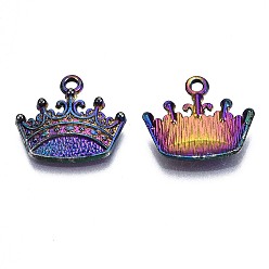 Rainbow Color Regenbogenfarbene legierung anhänger, Cadmiumfrei und Nickel frei und Bleifrei, Krone, 15.5x17.5x2 mm, Bohrung: 1.6 mm