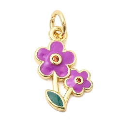 Орхидея Подвески из латуни с прозрачным фианитом, с эмалью, без свинца и без кадмия, долговечный, , реальный 18 k позолоченный, сиреневые, 16x11x2 мм, Перейти кольцо: 5x1 мм, внутренний диаметр: 3 мм