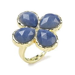 Синий Авантюрин Натуральные граненые кольца из голубого авантюрина с регулируемым диаметром для женщин., клевер, латунные кольца для обшивки стойки, золотые, 17 мм