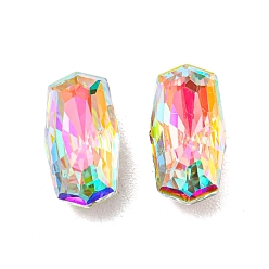 Crystal AB Glass Rhinestone Cabochons, Point Back & Back Plated, Faceted, Rectangle, Crystal AB, 12x6.4x4.5mm