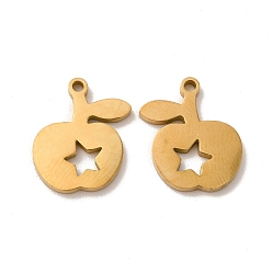 Golden Ion Plating(IP) 304 Stainless Steel Charms, Apple with Star, Golden, 15x13x1.4mm, Hole: 1.4mm