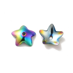Rainbow Color Ion Plating(IP) 304 Stainless Steel Flower Bead Cap, Flower, 5-Petal, Rainbow Color, 7x7.5x2mm, Hole: 0.8mm