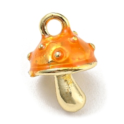 Orange Alloy Charms, with Enamel, Golden, Mushroom Charms, Orange, 13x9x8.5mm, Hole: 1.8mm