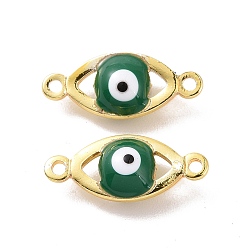Green Brass Enamel Connector Charms, Real 18K Gold Plated, Evil Eye, Green, 6x14x4mm, Hole: 1mm