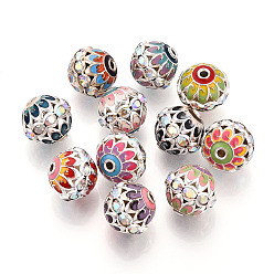 Платина Латунь эмаль бисера, без кадмия и без свинца, со стразами, платина, 15 мм, отверстие : 2 мм