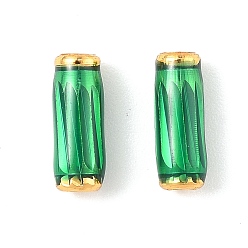 Зеленый Латунь эмаль бисера, колонка, долговечный, без свинца и без кадмия, реальный 24 k позолоченный, зелёные, 9x3 мм, отверстие : 1.8 мм