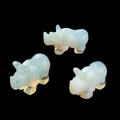 Opalite Opalite Carved Rhinoceros Figurines, Reiki Stones Statues for Energy Balancing Meditation Therapy, 52~58x21.5~24x35~37mm