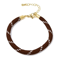 Coconut Brown Braided Round Polyester Cord Bracelet Makings, with Brass Findings and 202 Stainless Steel Lobster Claw Clasps, Golden, Coconut Brown, 7.28 inch(18.5cm)