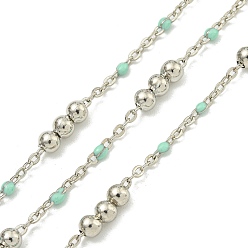 Аквамарин Цепочка из латунных эмалевых круглых бусин, пайки, с катушкой, долговечный, без кадмия и без свинца, платина, аквамарин, 12x3.5 мм