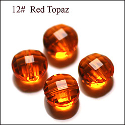 Dark Orange Imitation Austrian Crystal Beads, Grade AAA, Faceted, Flat Round, Dark Orange, 12x6.5mm, Hole: 0.9~1mm