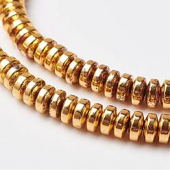 Golden Plated Non-magnetic Synthetic Hematite Beads Strands, Rondelle, Golden Plated, 4x2mm, Hole: 1mm, about 98pcs/strand, 15.7 inch