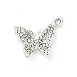 Платина Подвески из сплава и страза, бабочки прелести, uv покрытие, платина, 15.5x19x3~4 мм, отверстие : 1.6 мм