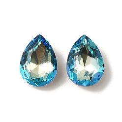 Индиколит K 5 кабошоны из стеклянного страза, задние и задние, граненые, слеза, Indicolite, 14x10x5 мм