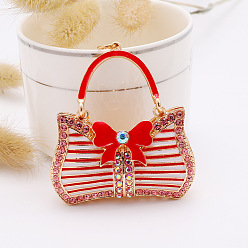 Red Rhinestone Butterfly Hand Bag Keychains, KC Gold Plated Alloy Enamel Charm Keychain, Red, 6x5.5cm