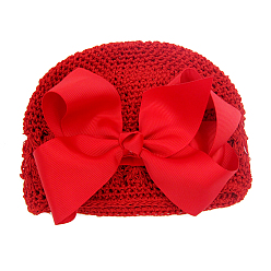 Red Handmade Crochet Baby Beanie Costume Photography Props, with Grosgrain Bowknot, Red, 180mm