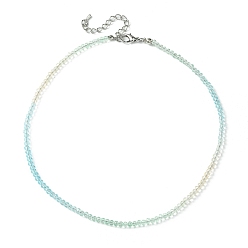 Light Blue Faceted Rondelle Glass Beaded Necklace for Women, with Alloy Clasps, Light Blue, 16.14 inch(41cm), 3mm
