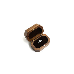 Coffee Magnetic Wooden Ring Storage Boxes, with Flip Cover & Velvet Inside, Octagon, Coffee, 6x4x3cm