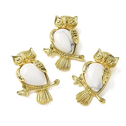 Говлит Природные подвески Говлит, латунные совьи амулеты, золотые, стойки покрытие, без кадмия и без свинца, 36.5x26.5x7.5 мм, отверстие : 6.5x4.5 мм