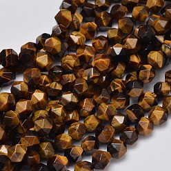 Tiger Eye Faceted Natural Tiger Eye Beads Strands, Star Cut Round Beads, 8x7mm, Hole: 1mm, about 49pcs/strand, 15.7 inch