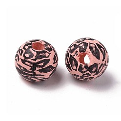 Pink Расписные бусы из натурального дерева, напечатанный, круглый с леопардовым принтом, розовые, 10x9 мм, отверстие : 2.5 мм