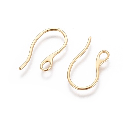 Real 18K Gold Plated 304 Stainless Steel Earring Hooks, with Horizontal Loop, Real 18K Gold Plated, 22.5x11.5x1mm, Hole: 2x3.5mm, 19 Gauge, Pin: 1x0.9mm