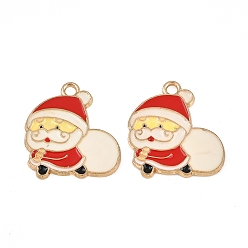 Santa Claus Рождественские эмали сплава подвески, золотой свет, Санта-Клаус прелести, 22x20x1.5 мм, отверстие : 2.3 мм
