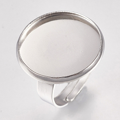 Stainless Steel Color 304 Stainless Steel Pad Ring Settings, Adjustable, Flat Round, Stainless Steel Color, Tray: 18mm, Size 7(17mm)