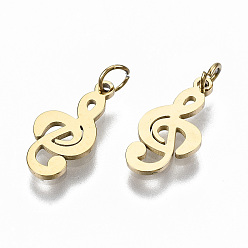 Real 14K Gold Plated 304 Stainless Steel Charms, Laser Cut, with Jump Ring, Musical Note, Real 14K Gold Plated, 12x6x0.5mm, Jump Ring: 3x0.4mm, 2.2mm inner diameter