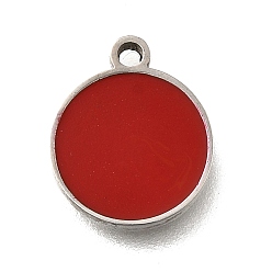 Красный 304 из нержавеющей стали плоские круглые прелести, с пластиковой имитацией оболочки, цвет нержавеющей стали, красные, 12x10x1.5 мм, отверстие : 1.4 мм