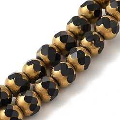 Черный Прозрачные стеклянные бусины гальваническим пряди, половина золотым покрытием, граненые, круглые, чёрные, 8 мм, отверстие : 1 мм, около 40 шт / нитка, 11.42 дюйм (29 см)