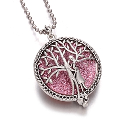 Tree Antique Silver Alloy Magnetic Locket Necklaces, Aromatherapy Cotton Sheet Inside Perfume Bottle Necklaces, Tree, 31.50 inch(80cm)