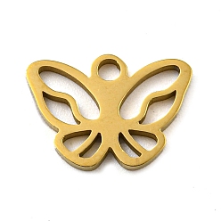 Real 18K Gold Plated Ion Plating(IP) 316 Surgical Stainless Steel Charms, Laser Cut, Butterfly Charms, Real 18K Gold Plated, 9x12.5x1mm, Hole: 1.6mm