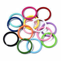 Mixed Color Spray Painted Iron Split Key Rings, Keychain Clasp Findings, Ring, Mixed Color, 30x2mm, Inner Diameter: 24mm