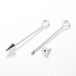 Silver Brass Split Eye Pin, Arrow, Silver Color Plated, 52~59x6mm, Hole: 4mm, Pin: 1.5mm