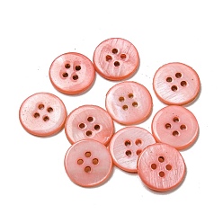 Light Salmon Freshwater Shell Buttons, 4-Hole, Flat Round, Light Salmon, 14x1.7~2.2mm, Hole: 1.6mm
