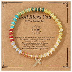 Cross Летние латунные браслеты с подвесками, Браслеты-браслеты из синтетических драгоценных камней с бусинами-рондель для женщин, с бисером toho и поздравительной открыткой, крестик, внутренний диаметр: 6-7/8 дюйм (17.5 см)