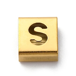 Letter S Ионное покрытие (ip) 304 квадратные подвески-слайдеры из нержавеющей стали, золотые, Письмо с, 9x8x4 мм, отверстие : 3.5x8.5 мм