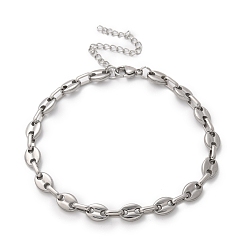Нержавеющая Сталь Цвет 304 браслеты-цепочки с овальными звеньями из нержавеющей стали для мужчин и женщин, ссылка на кофейные зерна, цвет нержавеющей стали, 8-1/8 дюйм (20.5 см), ссылка: 9x6x2 mm