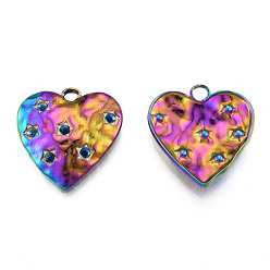 Rainbow Color Rack Plating 304 Stainless Steel Pendant Rhinestone Settings, Heart, Rainbow Color, Fit For 2mm Rhinestone, 26x25x4mm, Hole: 3mm