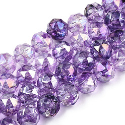 Medium Orchid Transparent Electroplate Glass Beads Strands, AB Color Plated, Faceted, Round, Medium Orchid, 8x7.5mm, Hole: 1.8mm, about 50pcs/strand, 14.96''(38cm)