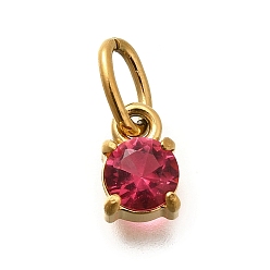 Светло-Вишневый 304 из нержавеющей стали амулеты горный хрусталь, ионное покрытие (ip), плоские круглые прелести, светло-вишневый, 8x5.5x3.5 мм, отверстие : 4.5x3 мм