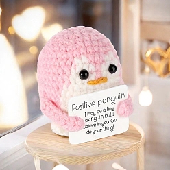 Pink Cute Funny Positive Penguin Doll, Wool Knitting Doll with Positive Card, for Home Office Desk Decoration Gift, Pink, 70mm