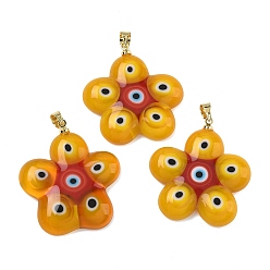 Желтый Подвески лэмпворк ручной работы, , с латунной привязкой на поруки, стойки покрытие, желтые, 27~31x25.5~29x4~6 мм, отверстие : 4x4 мм