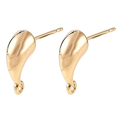 Real 18K Gold Plated SHEGRACE Brass Stud Earring Findings, Teardrop, with Loop, Cadmium Free & Lead Free & Nickel Free, Long-Lasting Plated, Real 18K Gold Plated, 13x5mm, Hole: 1.3mm, Pin: 11x0.7mm