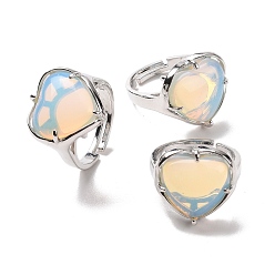 Опал Регулируемое кольцо с опаловым сердцем, украшения из латуни для женщин, без свинца и без кадмия, платина, внутренний диаметр: 16.5~21 мм