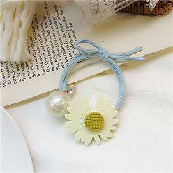White hair tie Cute Daisy Hair Tie with Floral Elastic Band - Forest Style, Leather Cover.