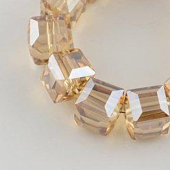 BurlyWood Electroplate Glass Bead Strands, Faceted, Cube, BurlyWood, 4x4x4mm, Hole: 1mm, about 100pcs/strand, 15.7 inch