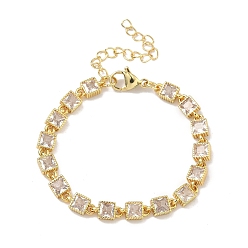 Прозрачный Квадратные латунные браслеты-цепочки с инкрустацией кубическим цирконием для женщин, стойки покрытие, без кадмия и без свинца, долговечный, золотые, прозрачные, 5.51 дюйм (14 см)